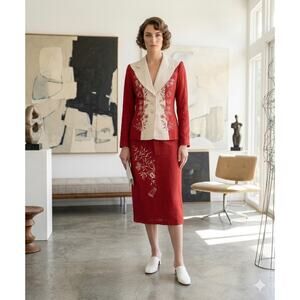 Unhy New York 2 Piece Skirt Suit Three Button Front Jacket A-Line Midi Skirt 10